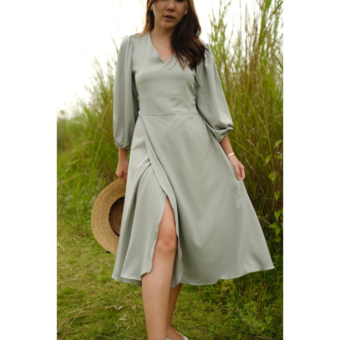 Safi dress - Dress Korea Tangan Panjang Puffy Sleeves / Dress Hijab - Mint