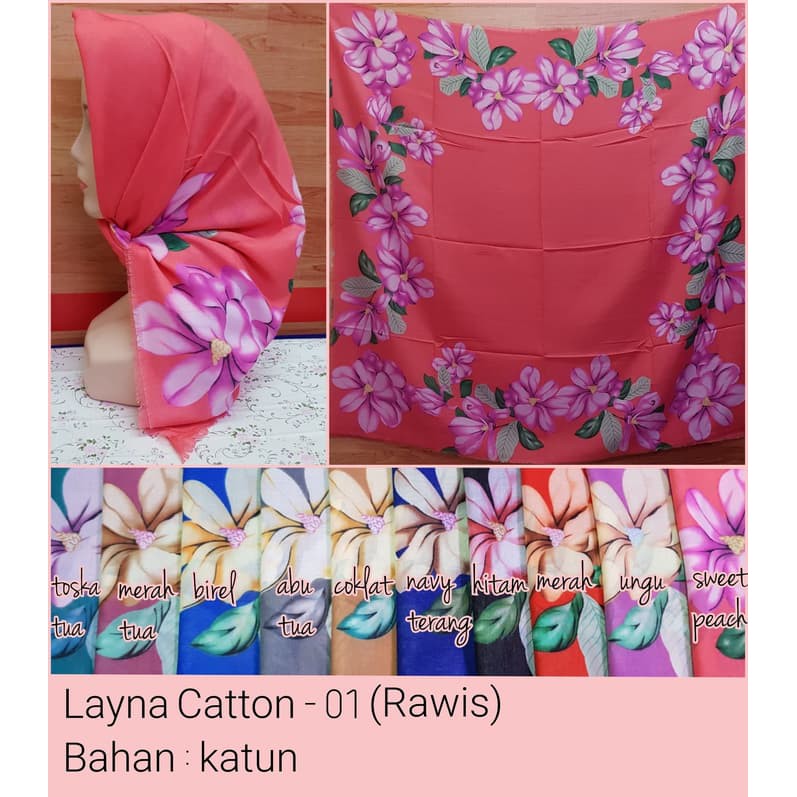Jilbab Segi Empat Katun Motif ( LAYNA - SERI : 01)