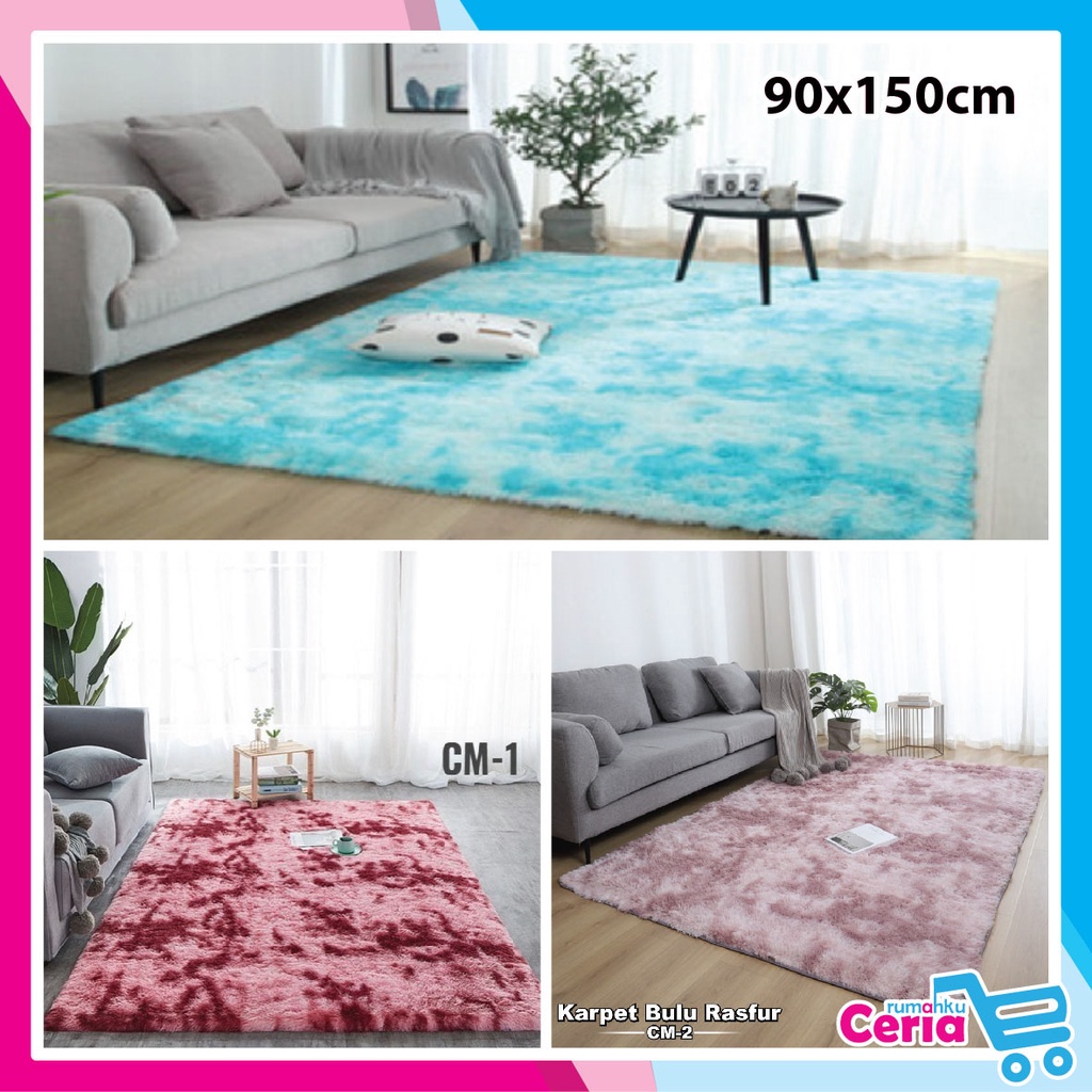 RC - Karpet Bulu Rasfur 90cmx150cm Karpet Bulu Tebal Aesthetic Karpet Bulu Motif Ombre Tie Dye