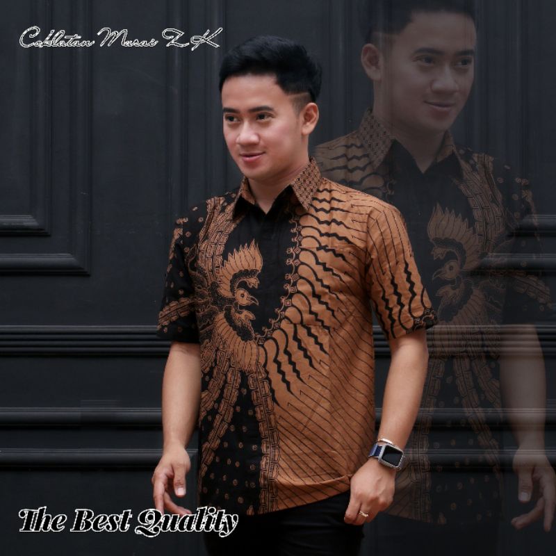 Terlaris 022 Zahira Batik HRB026 Kenongo Hem Kemeja Batik Pria Lengan Pendek  Katun Primis Halus M L XL XXL