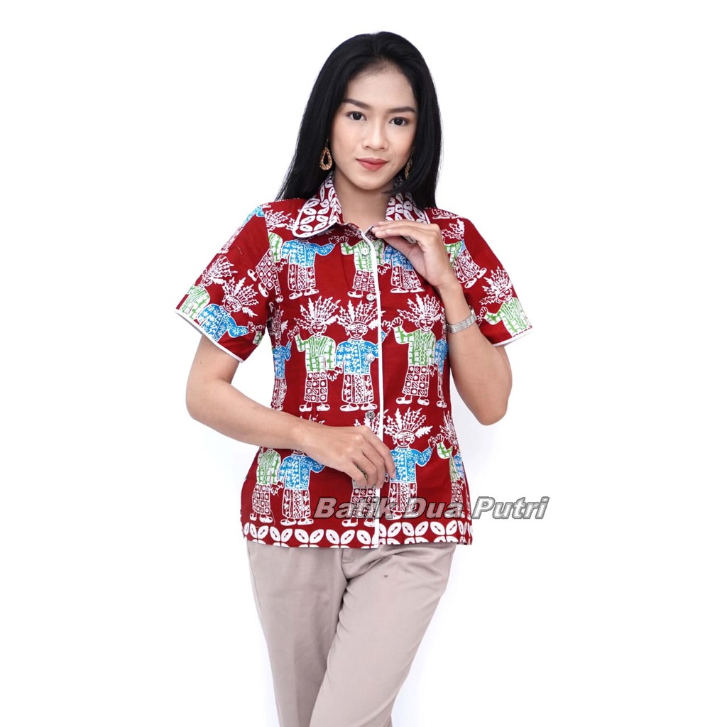 Kemeja Batik Wanita Motif Ondel Ondel Jakarta Trendy