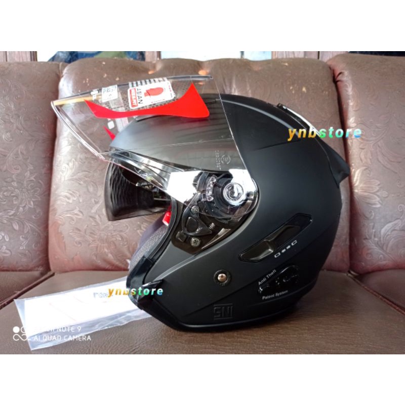 Helm KYT Galaxy Flat R Solid Motif Double Visor Original | KYT Half Face Galaxy Flat R Polos Black Hitam Doff Metalik Fire Red Merah Maroon Ferrari White Putih Gorila Grey Gunmetal Abu Aqua Blue Motif 4 5 Mimetic Neon Matrix Red Blue Yellow galaxy Slide-Black Doff