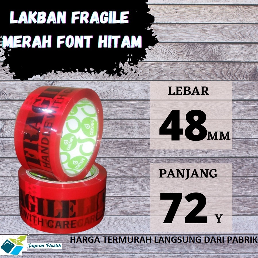 LAKBAN STIKER FRAGILE FONT HITAM 48 MM X 72 Y