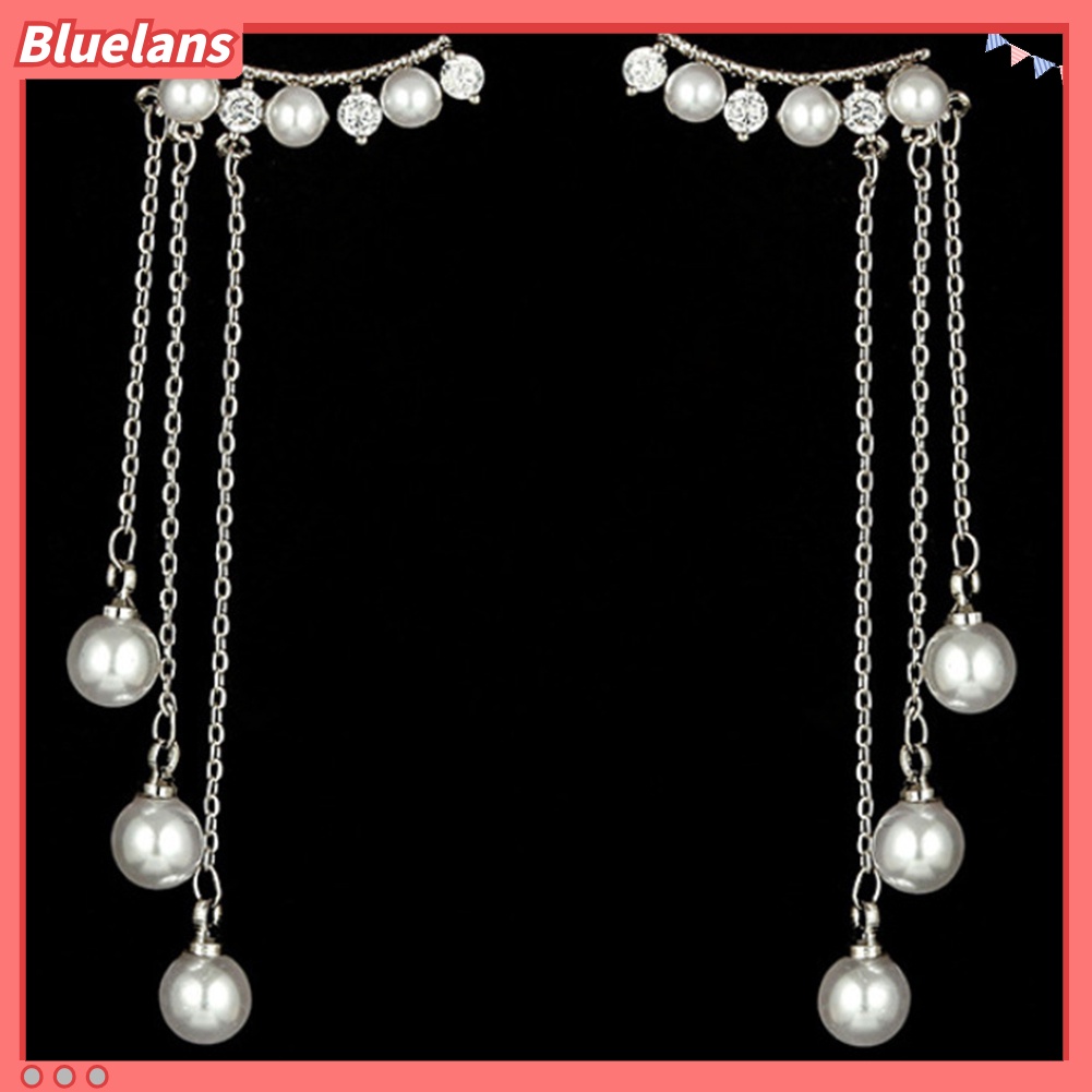 Bluelans Anting Tusuk Gantung Wanita Desain Rumbai Rantai Hias Mutiara Imitasi Untuk Hadiah