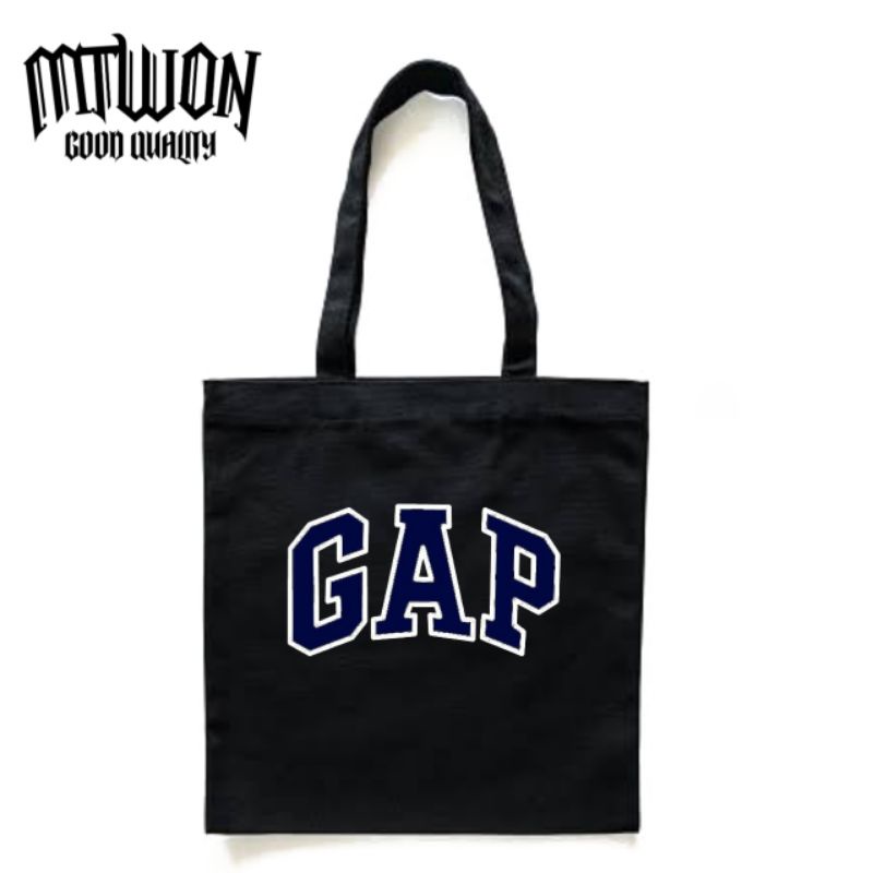 Totebag GAP logo tas tote bag resleting pria wanita unisex canvas katun cotton kekinian hitam/black 