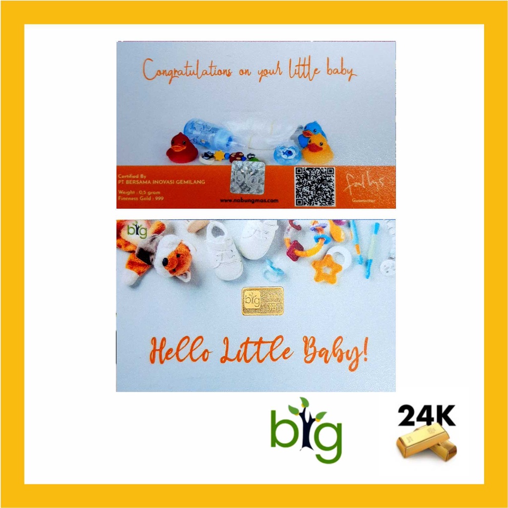 LM Emas Logam Mulia BIG GOLD 0,5 0.5 GRam Edisi Baby Boy Girl Lahiran/Born/Bayi Kartu Ucapan Kado Ha