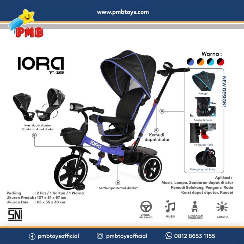 Sepeda Anak Tiga Roda PMB T18 Iora Sepeda Trike Stroller PMB T18 Iora