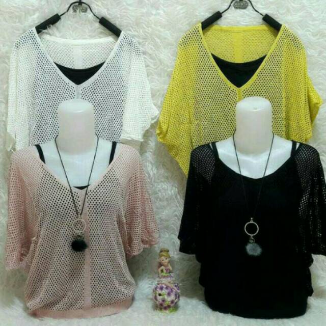 Lf set jala bahan rajut+inner kaos