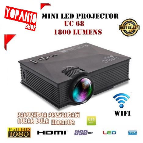 Projector with Miracast AirPlay 1800 Lumens UNIC UC68 Proyektor wifi anycast Infocus Nobar infokus