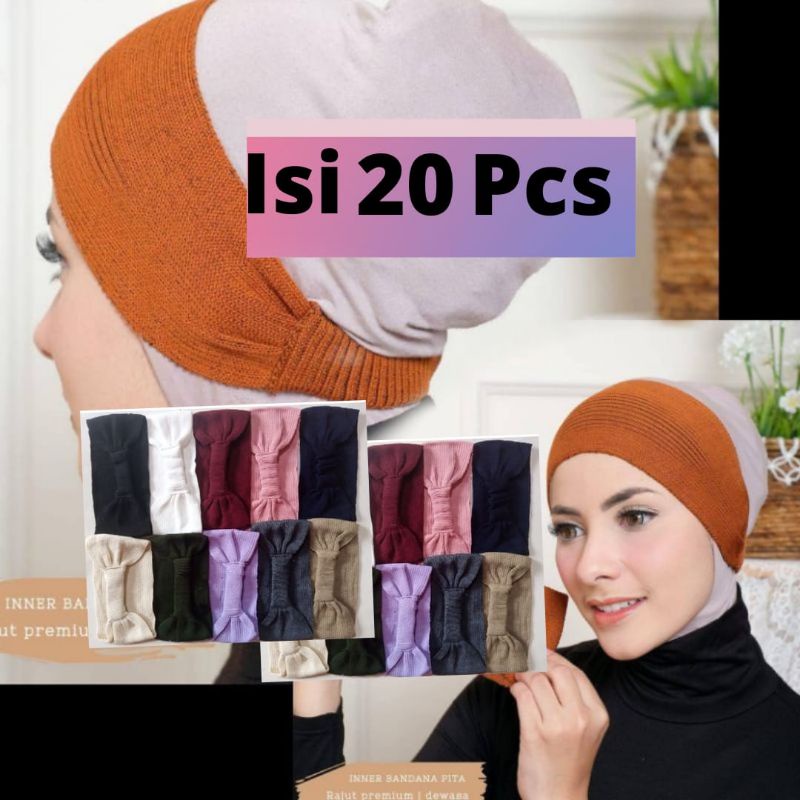 promo sepesial isi 20 pcs / ciput pita rajut bando karet belakang dalaman hijab di kirim Random