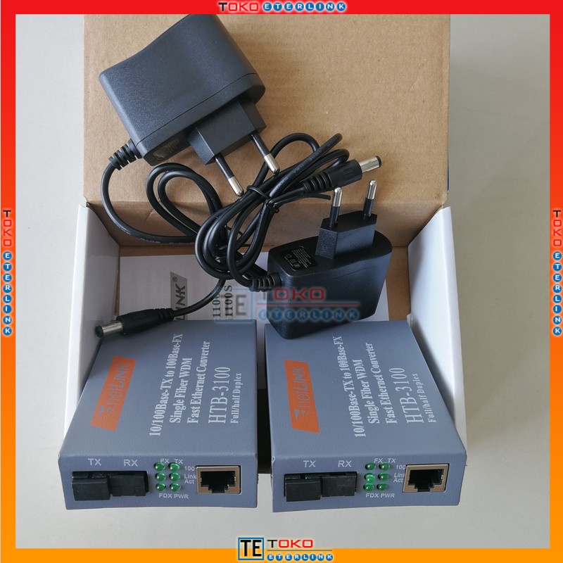 Sepasang HTB-3100 Fiber Optic Media Konverter Single Mode dengan 5V 2A EU Adaptor-7