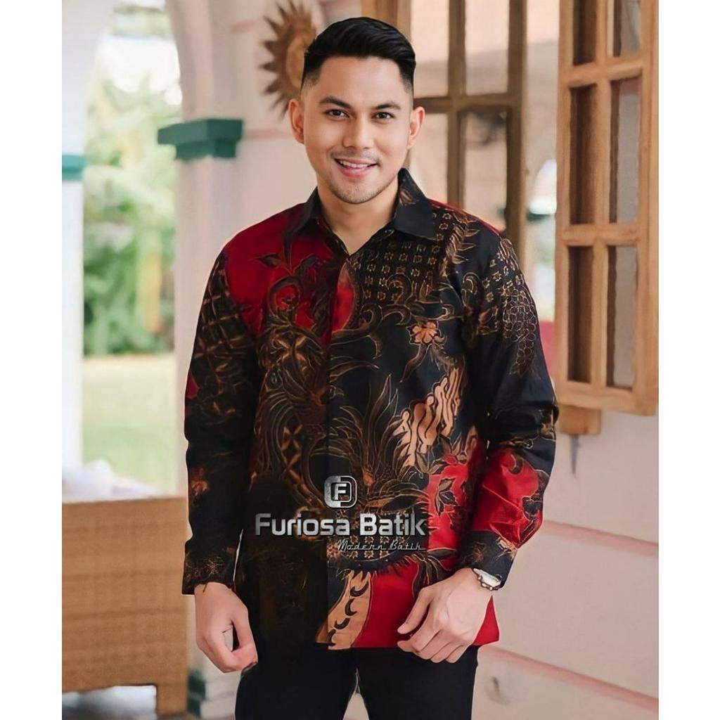 Furiosa Batik KUPU PUTIH Baju Batik Pria Atasan Kemeja Batik Pria Lengan Panjang Motif Kupu Putih size M L XL XXL