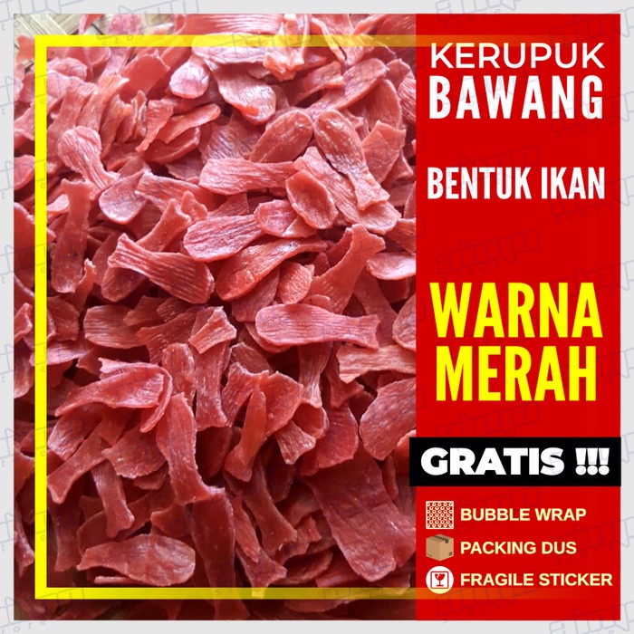 

MURAH Kerupuk Bentuk Ikan Warna Merah Mentah Krupuk Bawang Sidoarjo 250gr