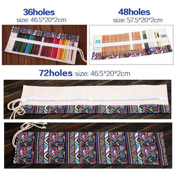 Tempat Pensil Gulung Kanvas is 48 Slot Bohemian Tas Pensil Warna Lipat Gulung Unik-4