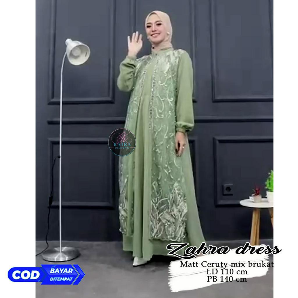 zahra dress gamis pesta mewah ceruty armany mix brukat busui cod