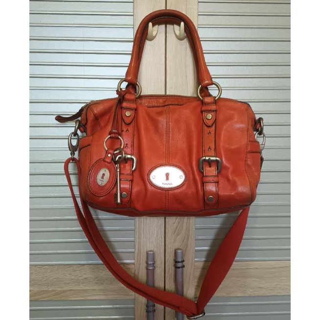 Fossil Maddox Satchel Large Red 2nd keyfob Ls