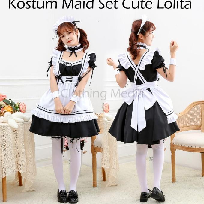 Kostum Maid Apron Set Baju Cosplay Seragam Pelayan Lingerie Mini Dress