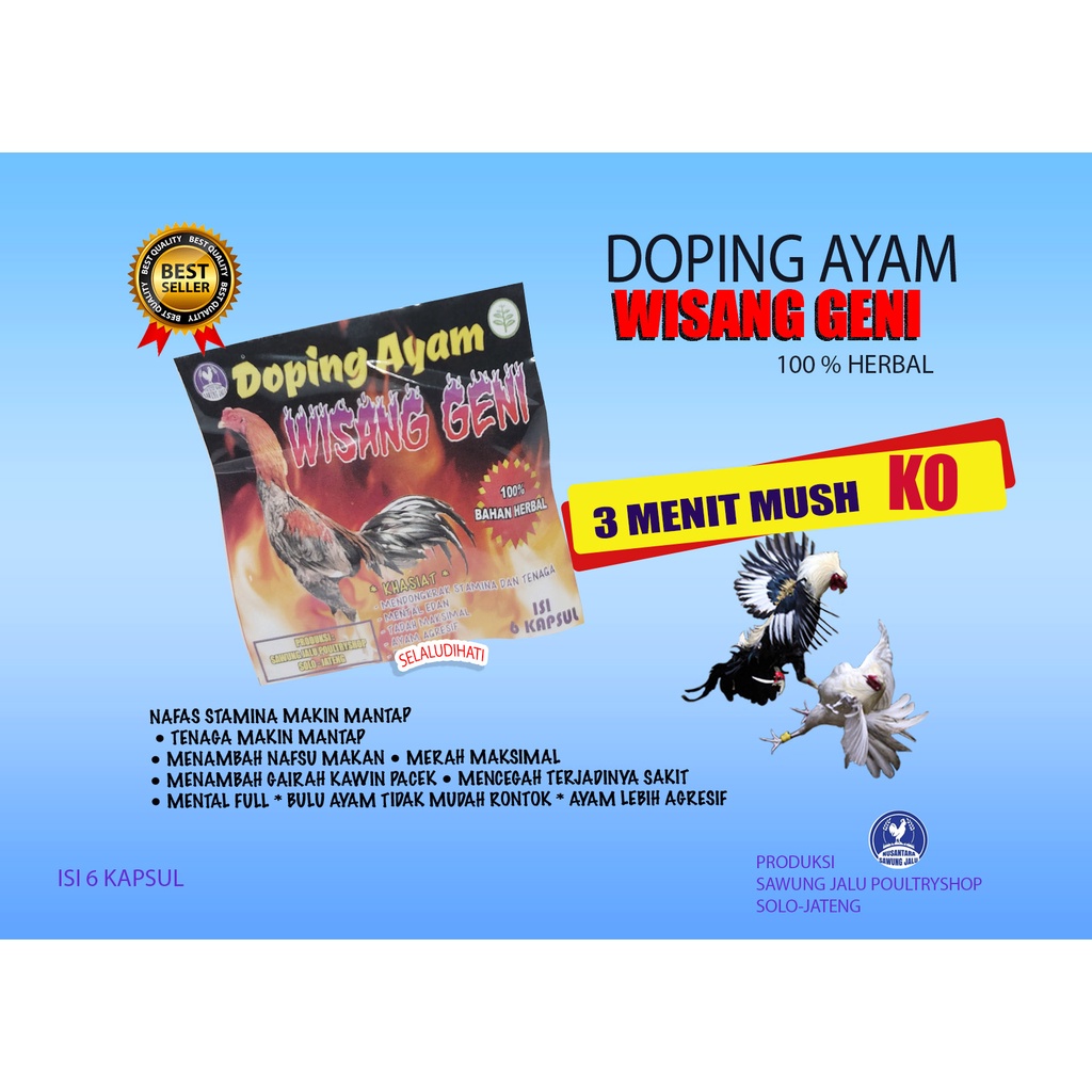 DOPING AYAM, WISANGGENI,(OBAT, JAMU, VITAMIN, AYAM JAGO, ADUAN, LAGA, PETARUNG,, OBAT LUKA DALAM)