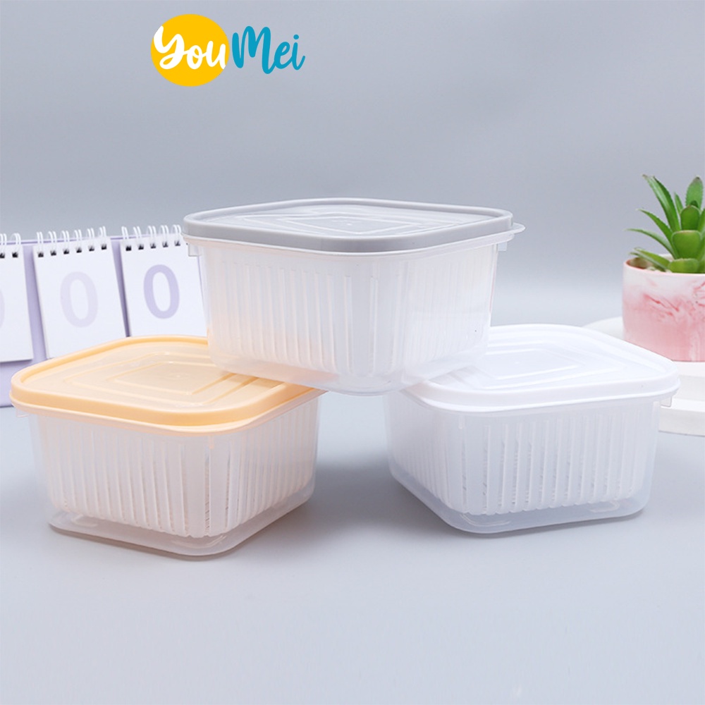 Toples Kotak Saringan Kotak Makan Tempat Penyimpanan Cabe Bawang Bumbu Dapur Tempat Tirisan Pengering Buah Sayur Kulkas / Container Food Storage Box- 1244