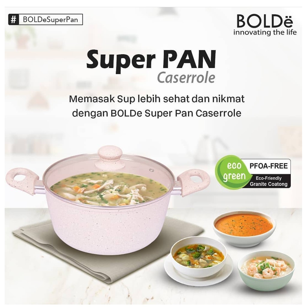 BOLDe POT PAN 24 CM + GLASS LID - Super Pan Panci Casserole Granite Coating