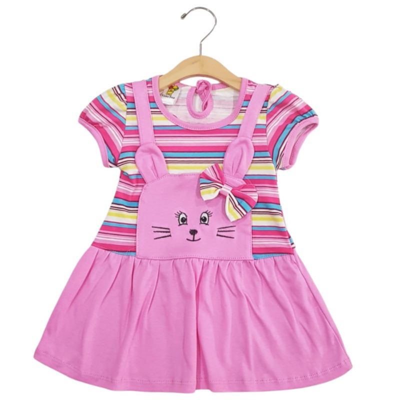 DRESS FASHION ANAK PEREMPUAN 1 TAHUN MOTIF CAT SALUR BORDIR