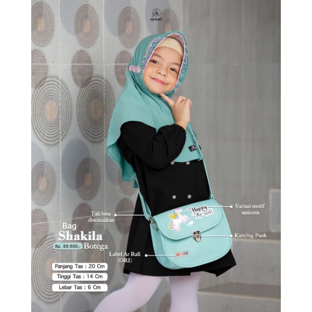 ARRAFI KIDS SHAKILA BAG Tas Selempang anak Sling Bag cantik Gambar Unicorn Ori by Hijab Arrafi//Pera