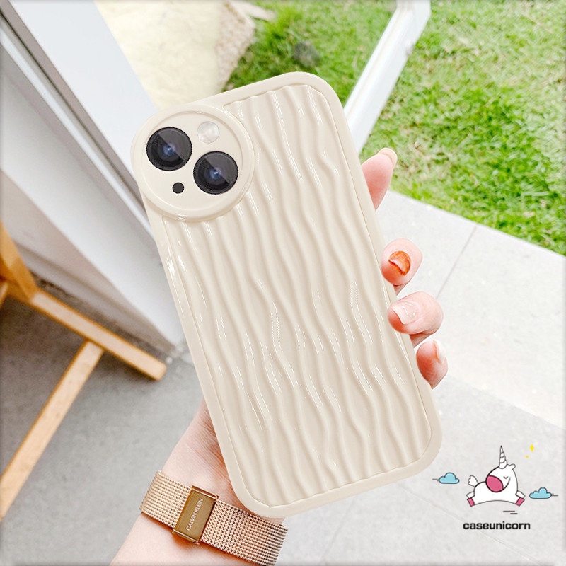 Soft Case Pola Gelombang Air Putih Susu Tahan Banting Untuk iPhone 11 12 13 14 Pro MAX XR 7 8 14 Plus 7plus X XS MAX SE 2020