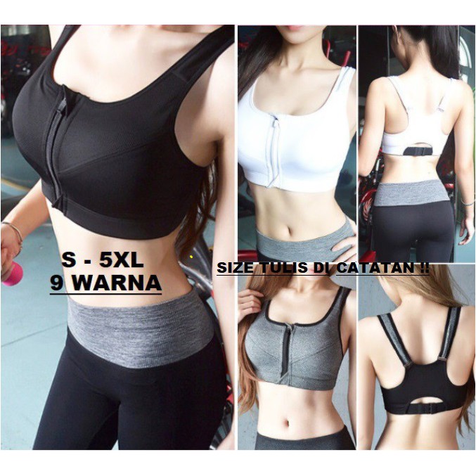 (TULIS SIZE DICATATAN ATAU CHAT) Sport Bra Resleting Zipper / Resleting depan BSA