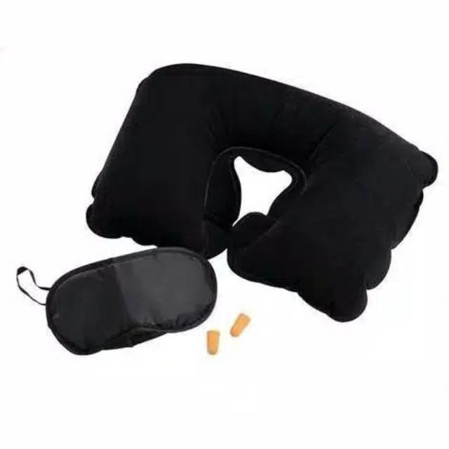 Travel pillow bantal leher udara penutup mata telinga untuk jalan 1set