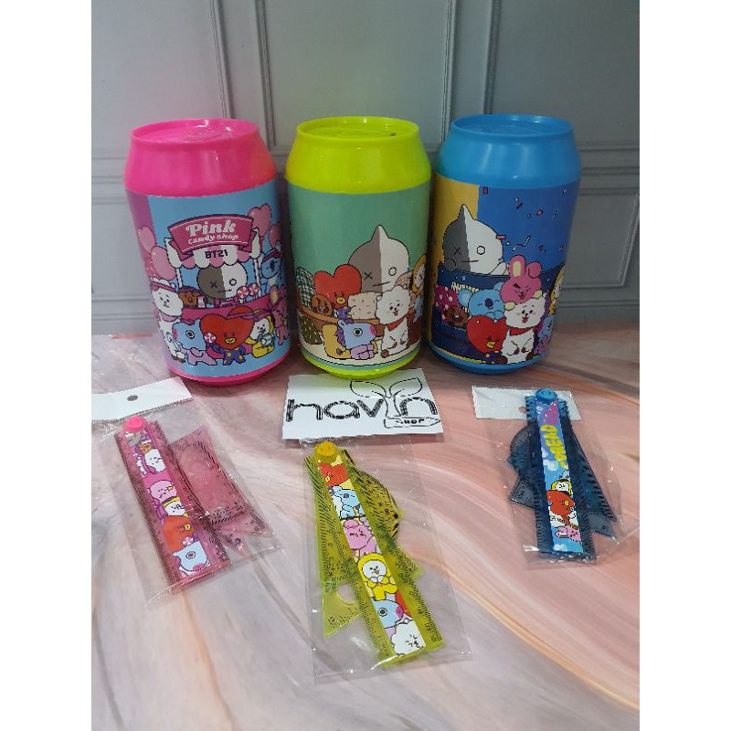 CELENGAN bahan PLASTIK BTS BT 21 ada bonuS Garisan set isi 4 pc-4