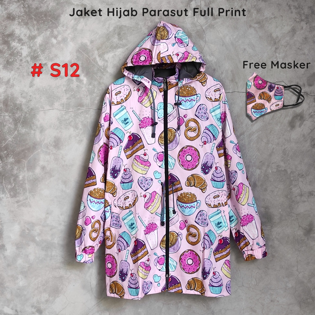 Jaket Hijab Parasut Full Print / Jaket Kekinian / Jaket Parka / Jaket Jumbo / Jaket Panjang / Long j