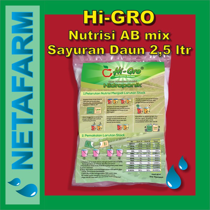 HiGRO - Nutrisi Hidroponik AB Mix Sayuran Daun 2,5 ltr