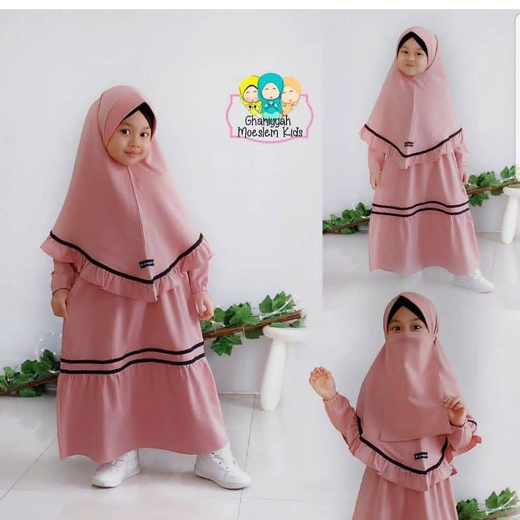 GAMIS ANAK SYARI PEREMPUAN (free Jilbab+Cadar) Setelan Muslim Anak Ghania (MK) Usia 8 - 10 Tahun Baj
