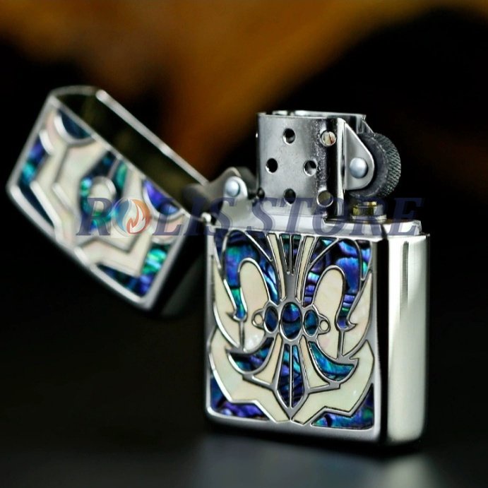 COD- Korek Zippo Silver Ice Emboss Crystal Blue Green Aurora 2 Sisi High Premium Quality Limited Made In Usa - Free Box