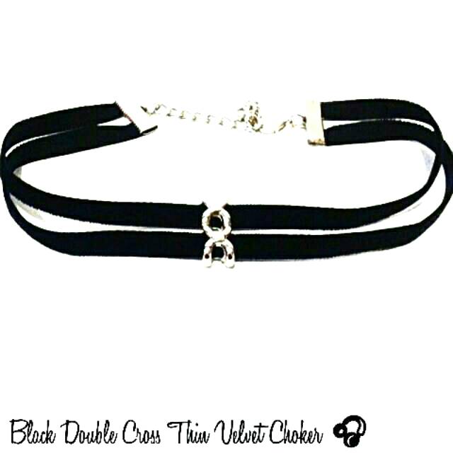 Black Double Cross Thin Velvet Choker Necklace | Kalung Handmade Premium Collection