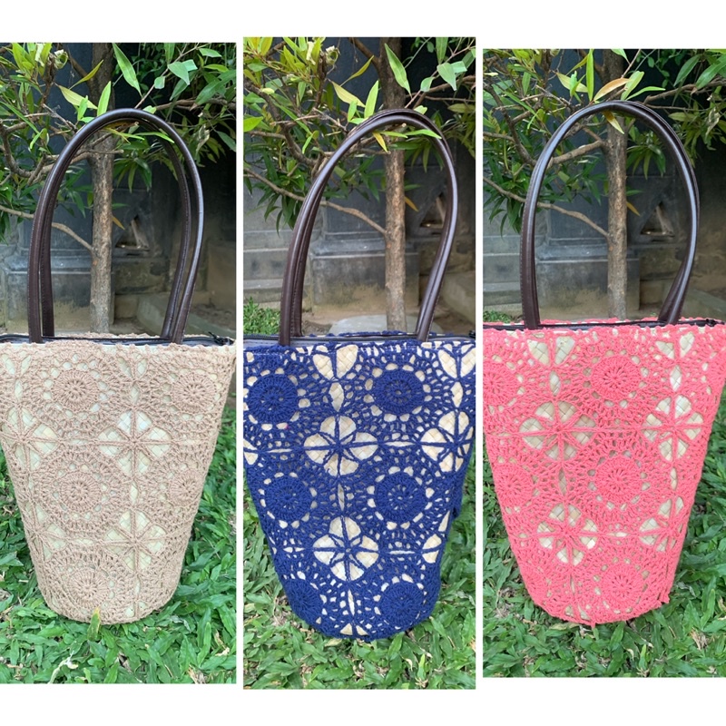 Tas Anyaman Bali Kombinasi Rajut C01 / Tas Anyaman Bali / Tas Rajutan