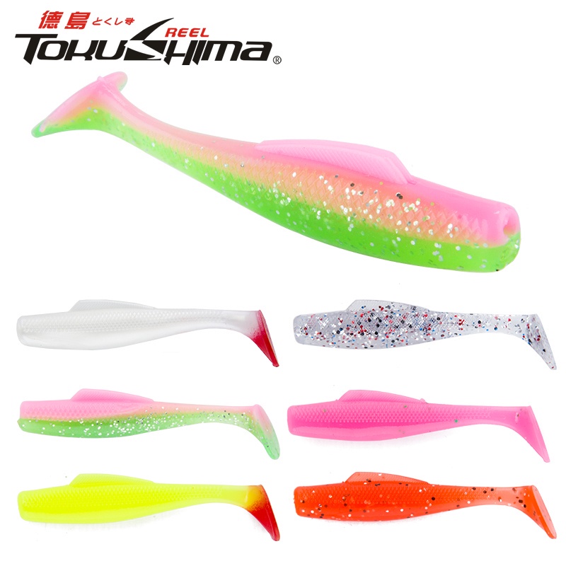 1 / 6 Pcs Umpan Pancing Soft Bait Bentuk Cacing Bahan Plastik Silikon Lembut Ukuran 8Cm / 5G 12 Warna