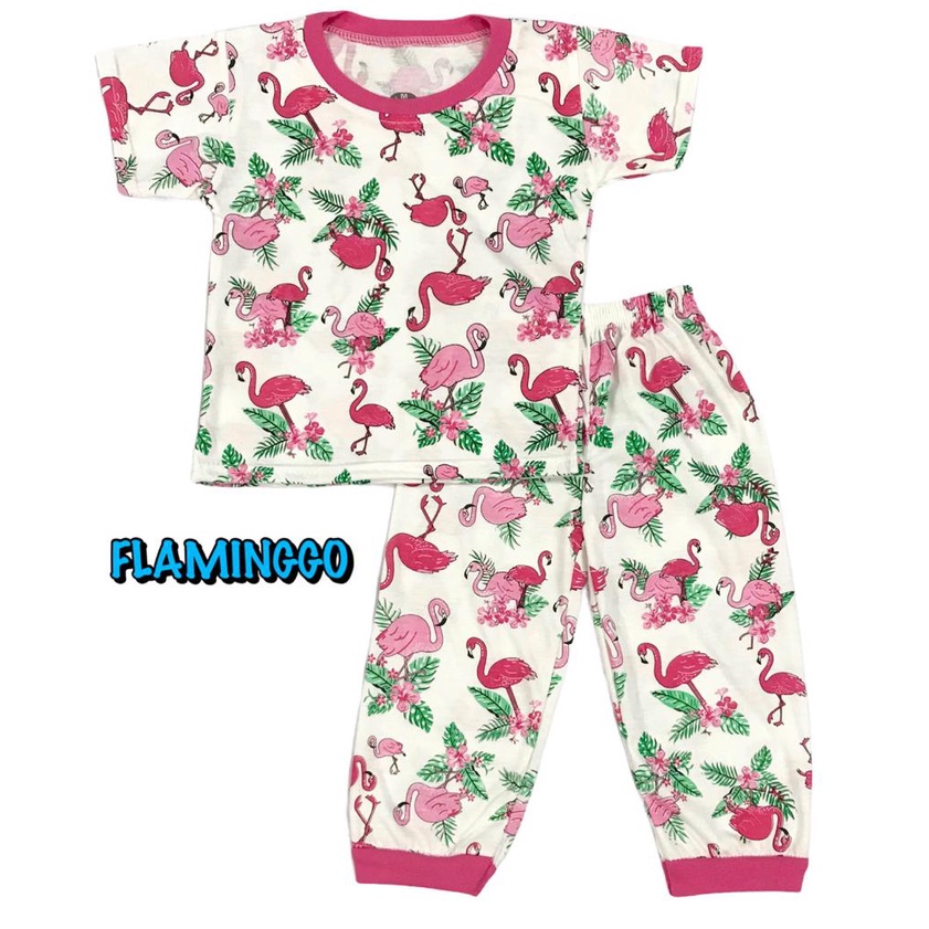 (1 KG MUAT 7 STEL) BAJU TIDUR CP ANAK KIDS PEREMPUAN/CEWEK SETELAN/STELAN KAOS KATUN 1-4 TAHUN FLAMINGO/BANGAU