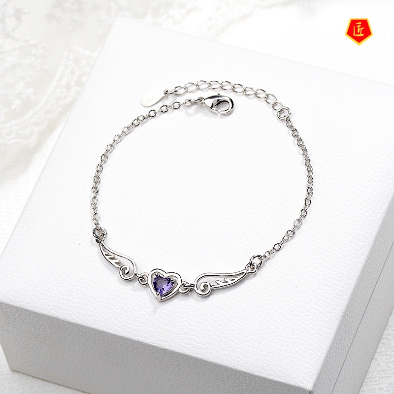 [Ready Stock]New 925 Silver Fashion Wings Heart-Shaped Bracelet