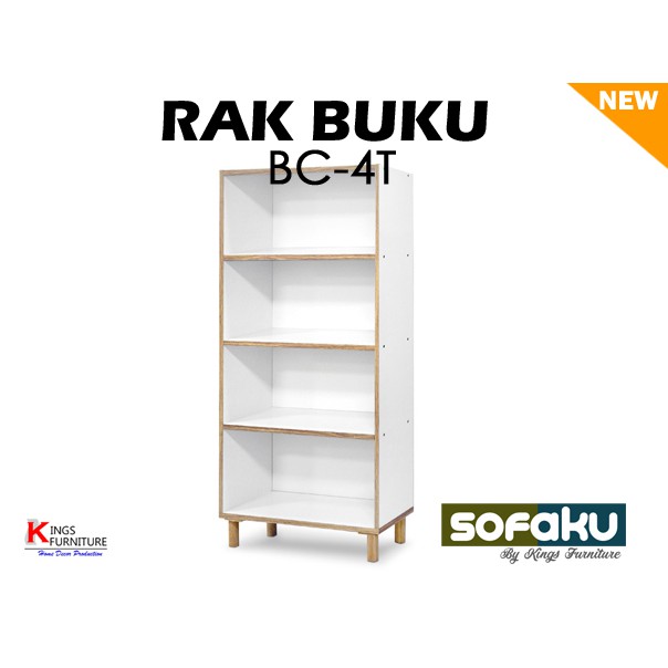 OFFO Rak Buku Tingkat - Rak Susun 4 Tingkat Kayu Serbaguna Minimalis Rak Tempel Dinding