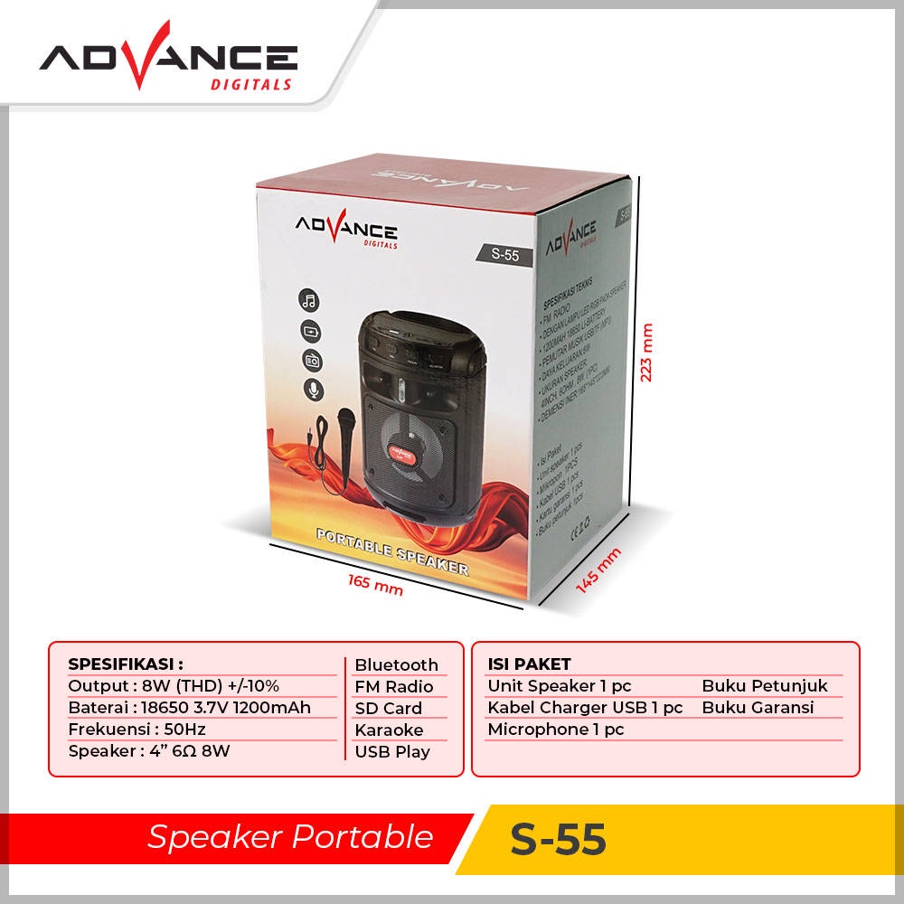 【READY STOCK】Advance Speaker Bluetooth Portable S-55 Free Mic Karaoke/Salon Aktif Radio Fm Box Music/Speaker Aktif Portable