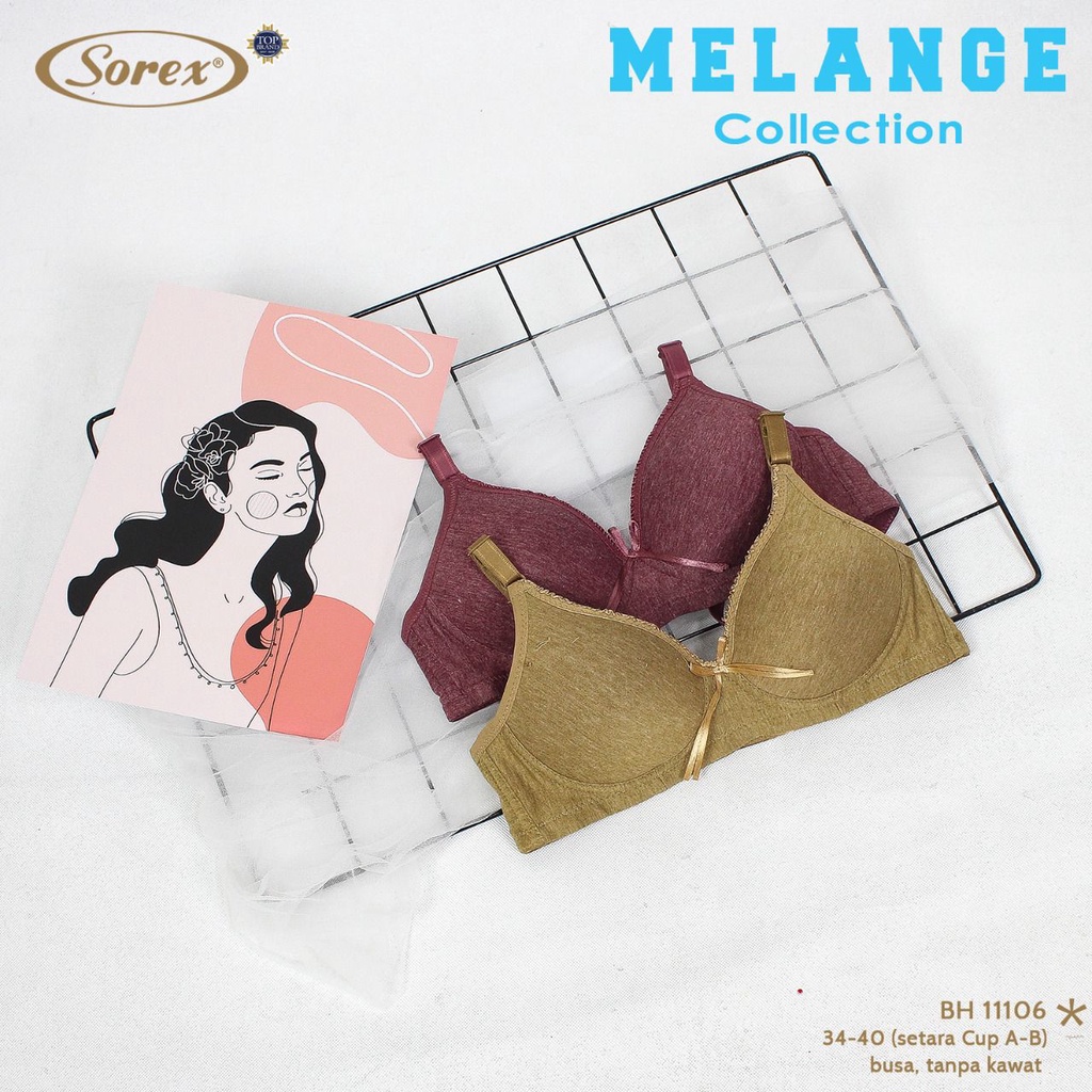 Sorex Bra 11106 Busa Sedang Tanpa Kawat Kait 2 Cup setara Cup B Melange Collection Basic Harian