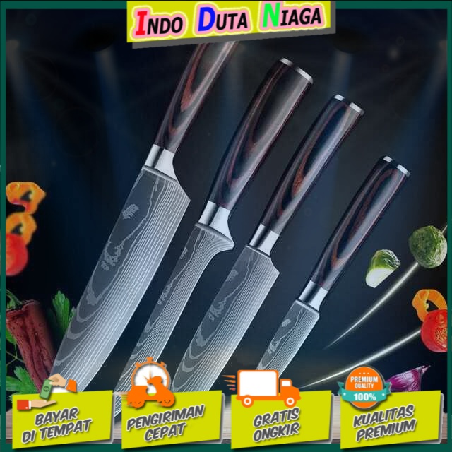 Xituo Set Pisau Dapur Damascus Pattern Stainless Steel 4 PCS - DL4-A