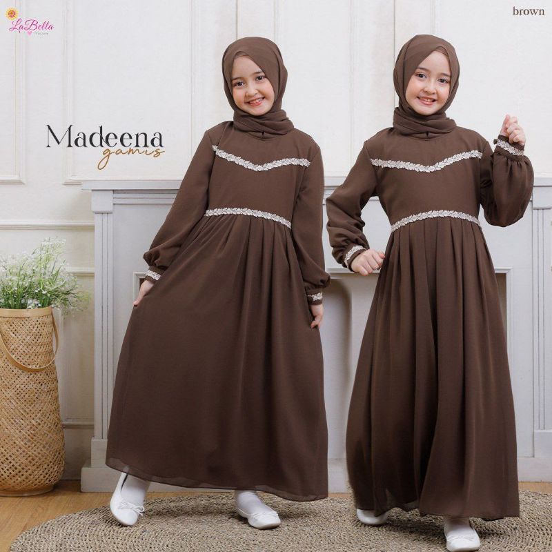 LABELLA Gamis Anak MADEENA Brown Coklat Bahan Ceruti