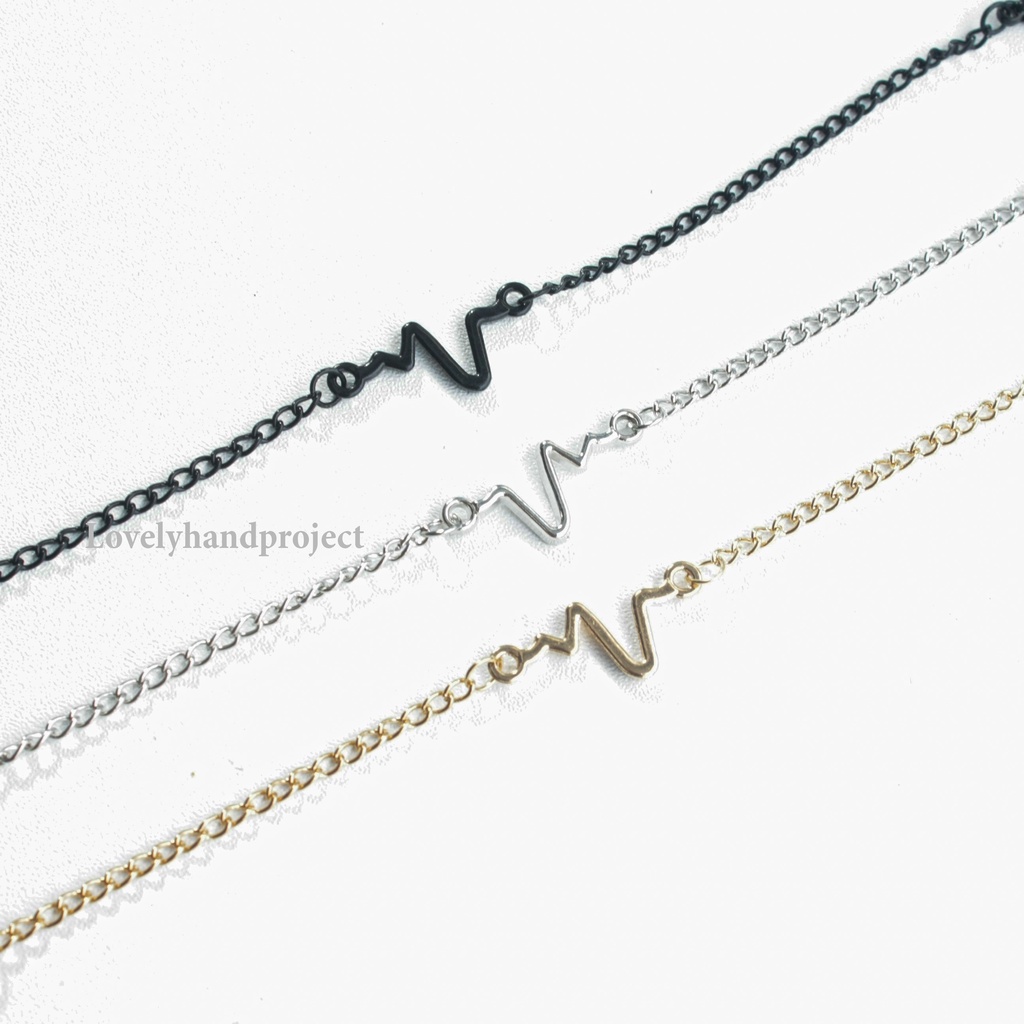 Gelang Detak Jantung Rantai Unisex Couple Charm Aksesoris Fashion Korea Simple Jewelry Design Lightning Heartbeat