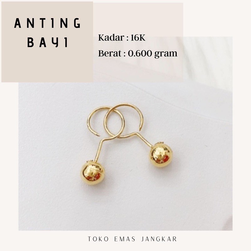 Anting Emas Bayi 0.600 Gr Anting Toge Souvenir Kado Lahiran