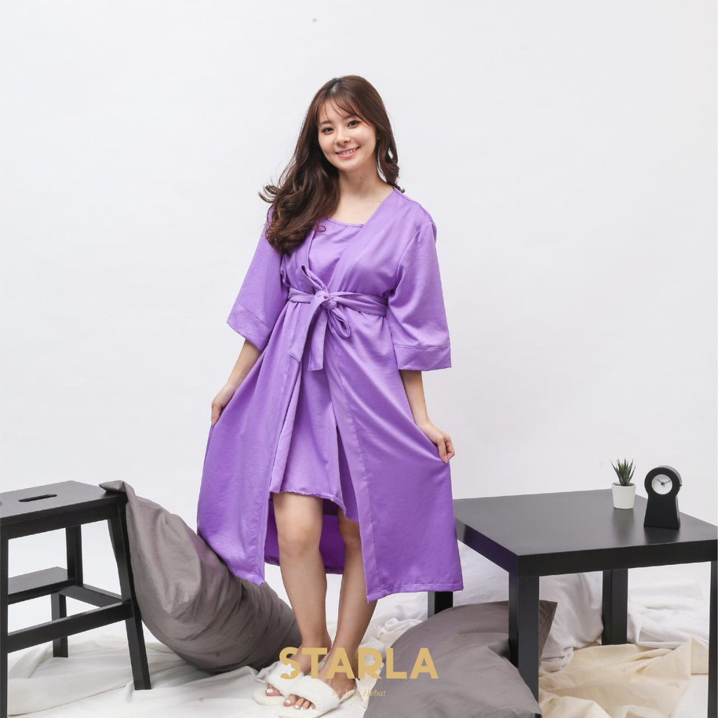 BAJU TIDUR PIYAMA WANITA SATIN DEWASA BEVERLY STARLA