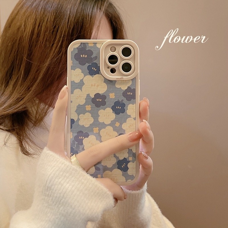 Soft Case Silikon TPU Motif Bunga Biru Untuk iPhone 13 12 11 Pro Max X XR Xs Max 7 8 6s 6 Plus SE 2020