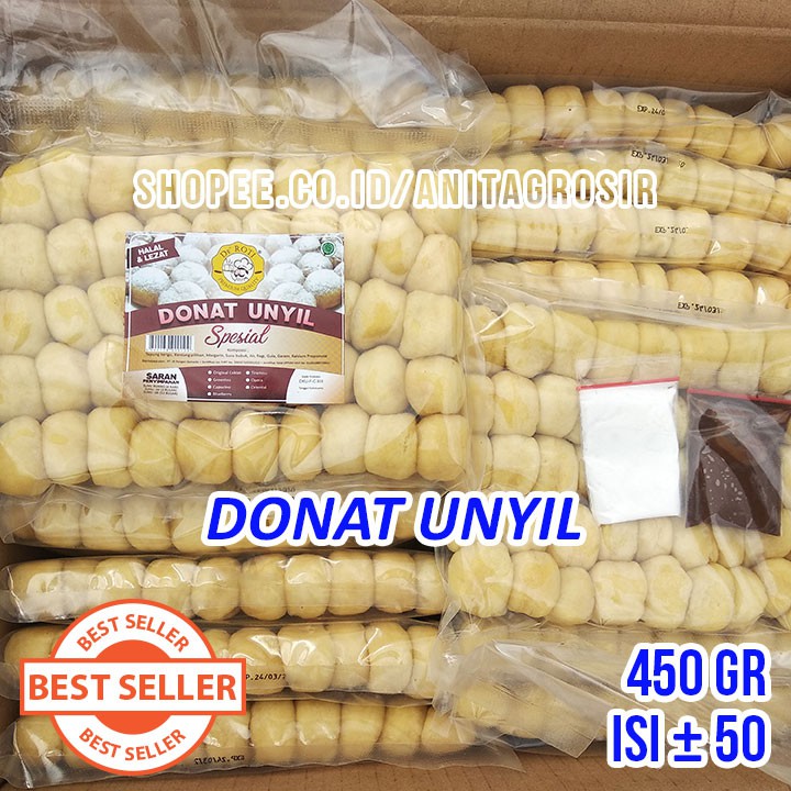 

Donat Unyil De Roti 450gr isi 50 Bola Sate Donat DeRoti + Gula Halus + Cokelat Lumer