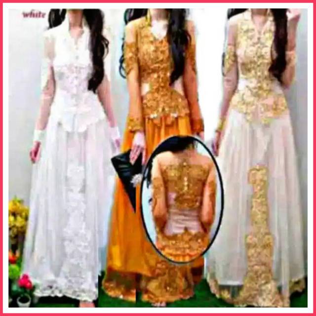 gaun baju akad nikah kebaya putih modern pengantin wanita wisuda payet bordil mutiara wedding party